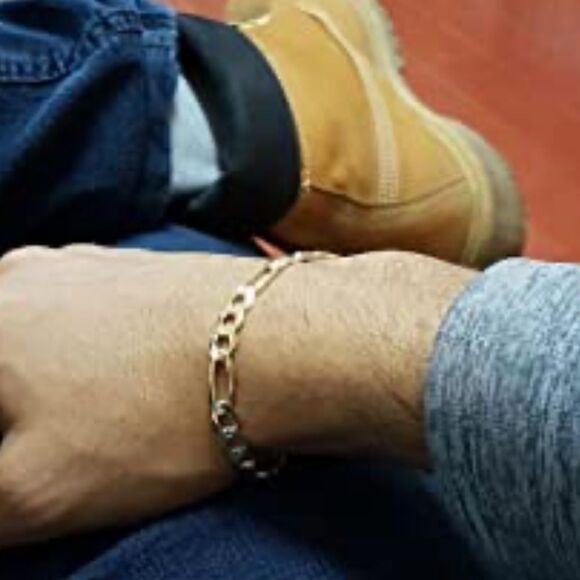 18k Gold over Sterling Figaro Chain Bracelet - Picture 4 of 6